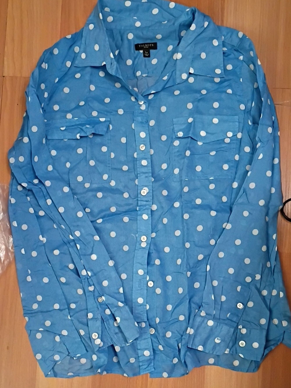 Talbots Light Blue Polka Dot Button-Down Blouse
